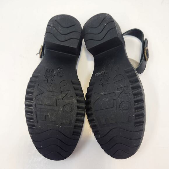 Fly London Wena Silver Black Leather Slingback Sandal Size 38 US 7.5 Peep Toe - Picture 8 of 8